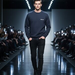 ​Timberland Men's Classic Logo Crewneck Sweatshirt | Navy Blue | Size: L